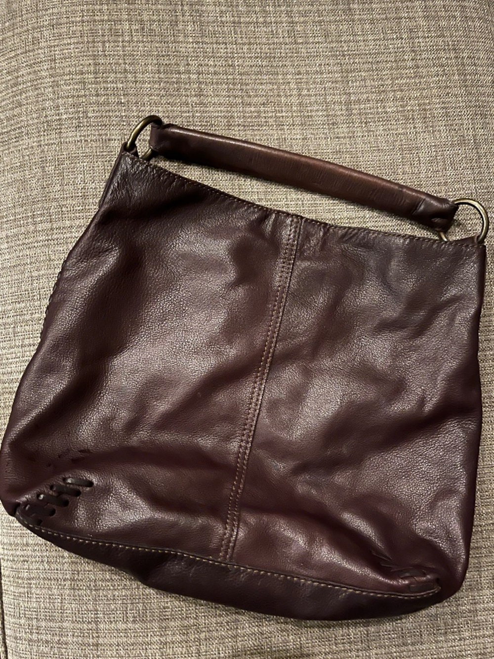 Vintage Y2K Lucky Brand Dark Brown Leather Whipstitch Hobo Shoulder Bag